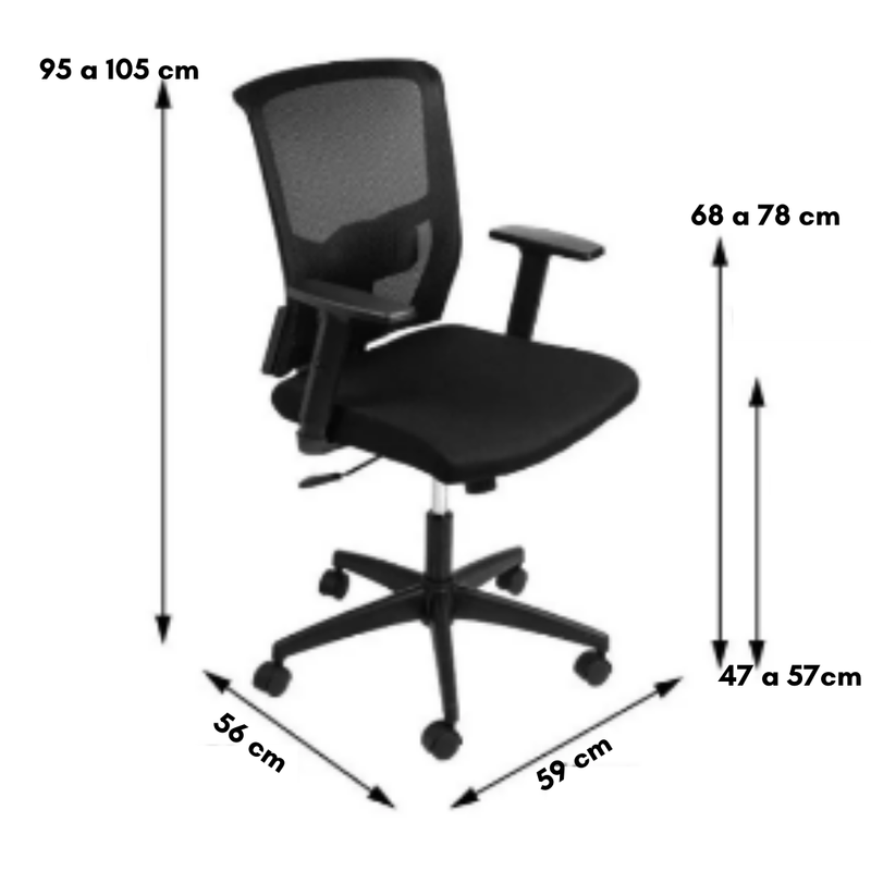 CADEIRA VT-3909 GIR TECIDO PRETA BASE NYLON