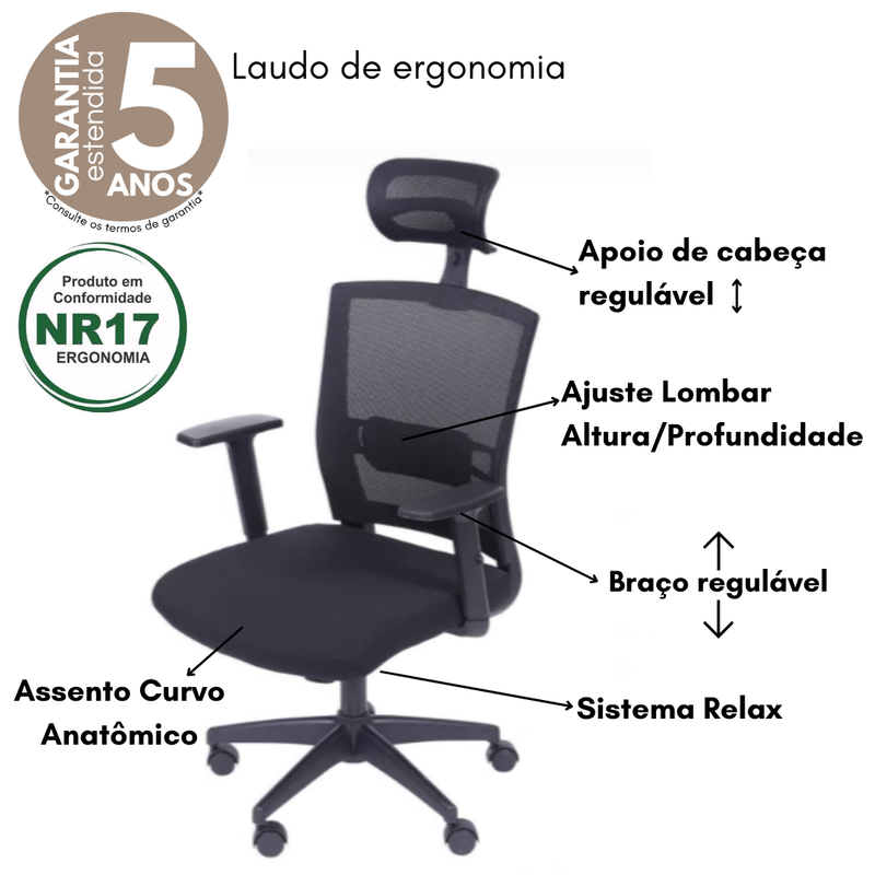 CADEIRA VT-3907 COM ENCOSTO DE CABECA