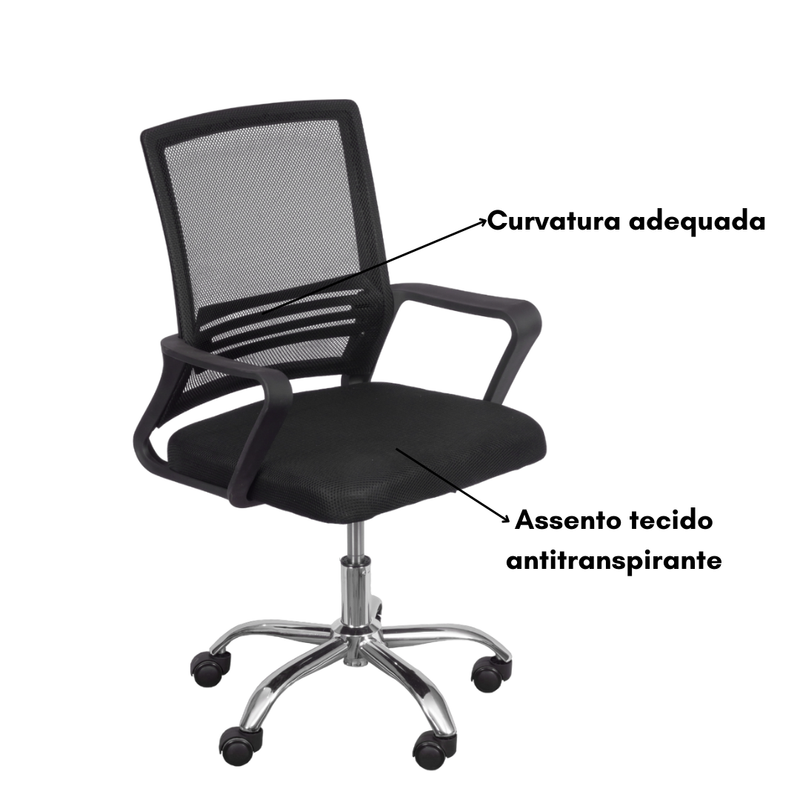 CADEIRA VT-3918 GIR BAIXA PRETA BASE CROMADA