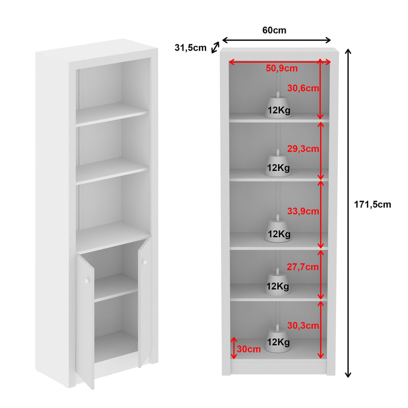 Armário Alto para Escritório com 2 Portas e 5 Prateleiras Branco ME4110