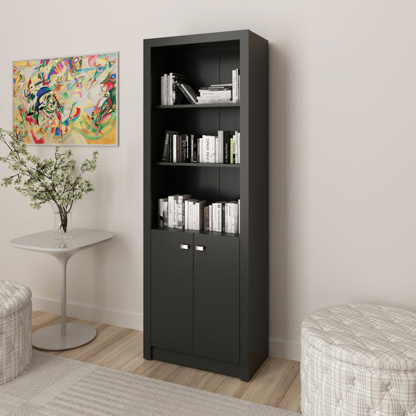 Armário Alto para Escritório com 2 Portas e 5 Prateleiras Preto ME4110