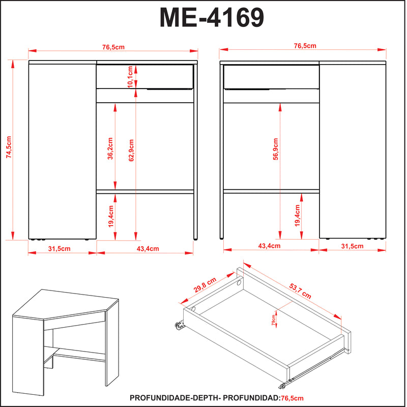 Mesa para Escritório de Canto ME4169 Branco