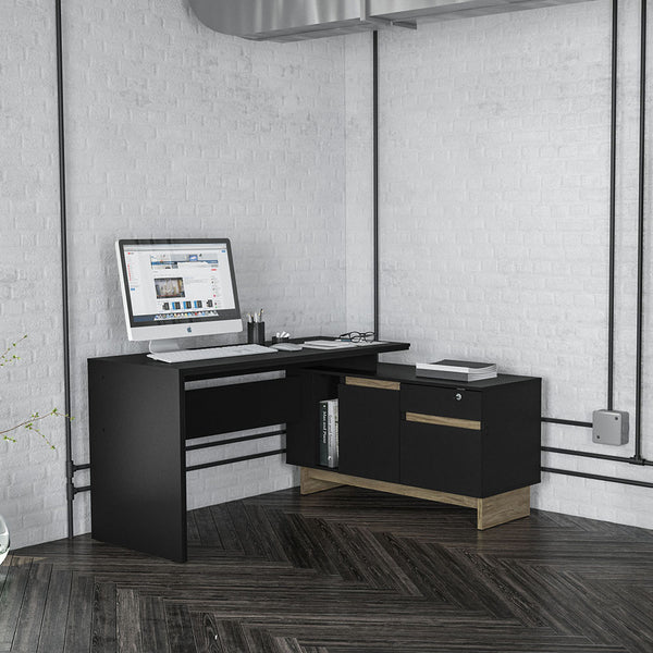MESA DE CANTO LOS ANGELES C/ PTA MDP PRETO UV TEX/CARVALHO CLARO FF