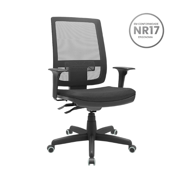 CADEIRA DE ESCRITÓRIO REGULÁVEL DE TELA - COR PRETO