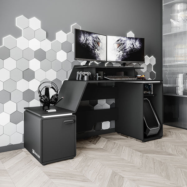 Mesa Gamer e Escritório Space Two MDP Preto BP XT Racer Logo Branco