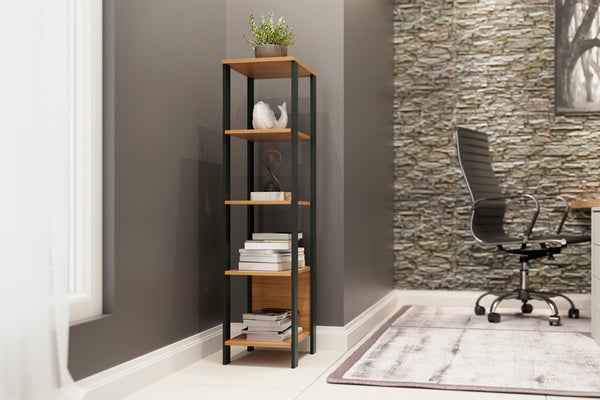 TORRE C/5 PRATELEIRA INDUSTRIAL 33 X 135CM - FREIJO/PRETO FOSCO