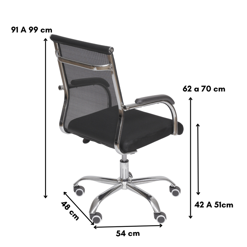 CADEIRA VT-2287 GIR BAIXA PRETA ASSENTO P.U. ENCOSTO TELA BASE CROM