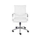 CADEIRA HANNAH BAIXA EM PU BRANCA BASE CROMADA RODÍZIO