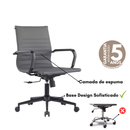 CADEIRA ESTELA DARK BAIXA PU CINZA ESTRUT PRETA B. RODIZIO