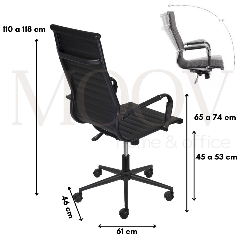 CADEIRA EAMES ALTA PU PRETA ESTRUTURA PRETA BASE RODIZIO