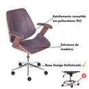 CADEIRA BETINA BAIXA RODIZIO ESTRUT. MADEIRA ACOLCHADA REVEST. P.U. CAFE