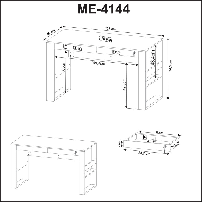 Mesa para Escritório com 2 gavetas ME4144 Nogal/Preto