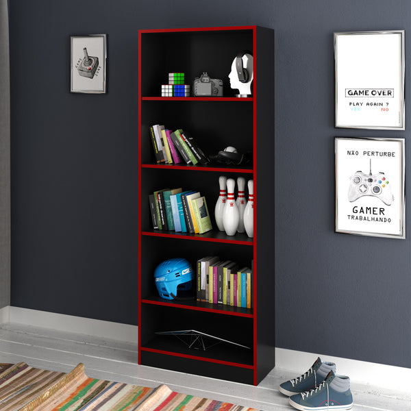 Estante Multiuso com Prateleiras ME4141 Preto/Vermelho