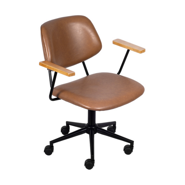 CADEIRA OFFICE MECA  EM PU CARAMELO BASE RODIZIO PRETA