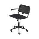 CADEIRA CLEO C/ BRACO PRETA SIMULANDO PALHA PRETA NO ENCOSTO/ ASSENTO- rodizio pintada