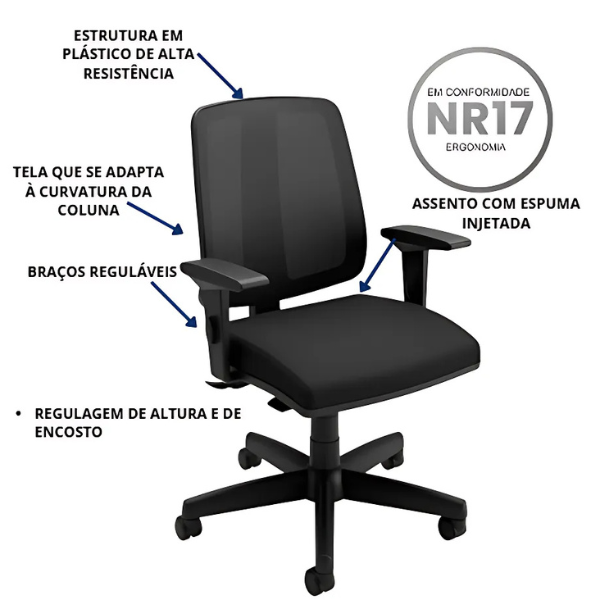 CADEIRA ERGONÔMICA FLIP CAVALETTI - COR PRETO