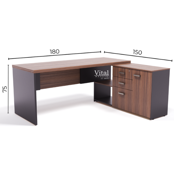 Mesa Em L 1,80 X1,50 M Com Armário E Gaveteiro – Cor Tannat