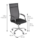 CADEIRA GENOVA ALTA RODIZIO PRETA ASSENTO P.U. ENCOSTO TELA BASE CROMADA