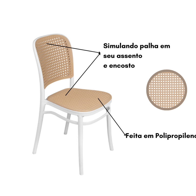 CADEIRA VT-5016 EM PP BRANCA E SIMULANDO PALHA NO ASSENTO E ENCOSTO