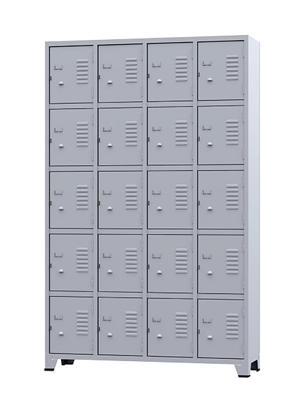 ROUPEIRO DE AÇO CINZA CRISTAL LISO COM PORTA ETIQUETA E 20 PORTAS INDIVIDUAIS