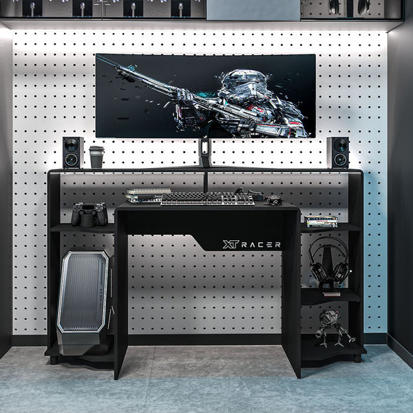Mesa Gamer e Escritório Control MDP Preto BP XT Racer Logo Branco