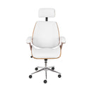 CADEIRA GENEBRA GIR ALTA RODIZIO ESTRUT. MADEIRA ACOLCHADA REVEST. P.U. BRANCA