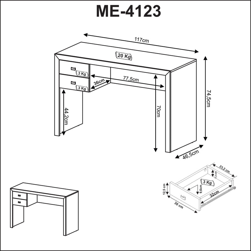 Mesa para Escritório com 2 gavetas ME4123 Carvalho