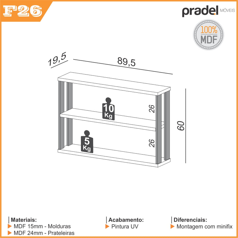 NICHO C/3 PRATELEIRAS INDUSTRIAL 89,5 X 60CM - FREIJO/PRETO FOSCO