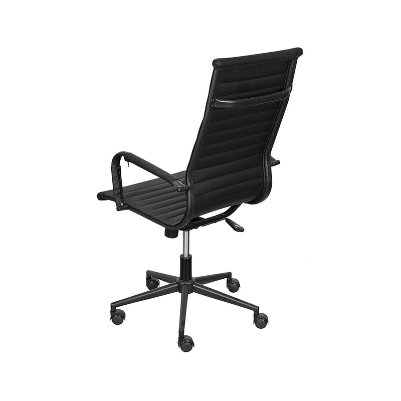 CADEIRA EAMES ALTA PU PRETA ESTRUTURA PRETA BASE RODIZIO