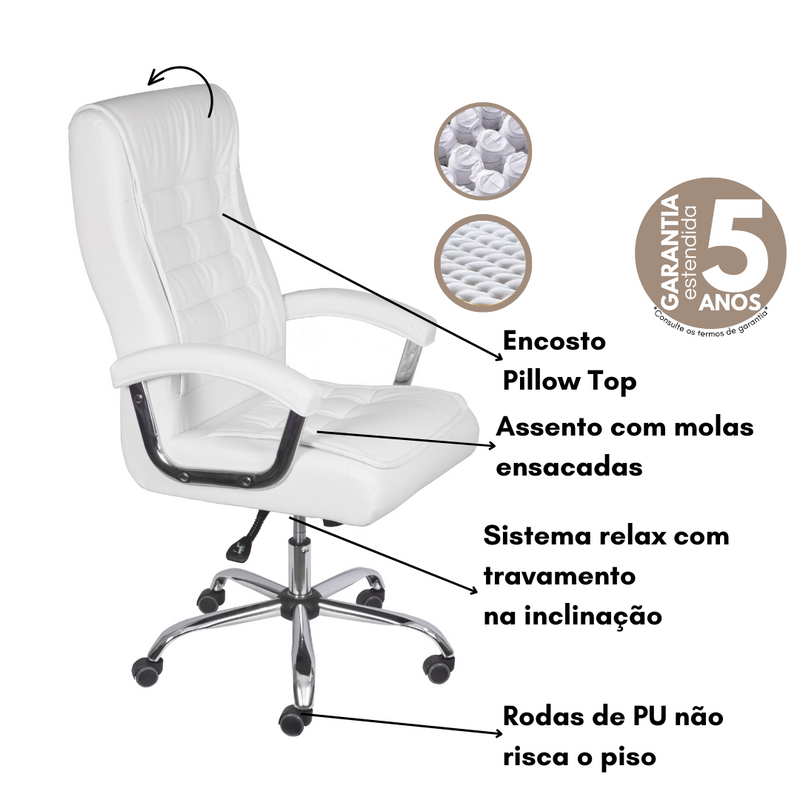 CADEIRA PRESIDENTE VT-5184 ACOLCHOADA BRANCA