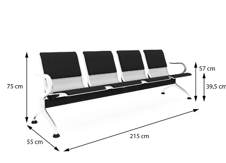 LONGARINA VT-5535 4 LUGARES ESTOFADA CINZA ESTRUTURA CROMADA