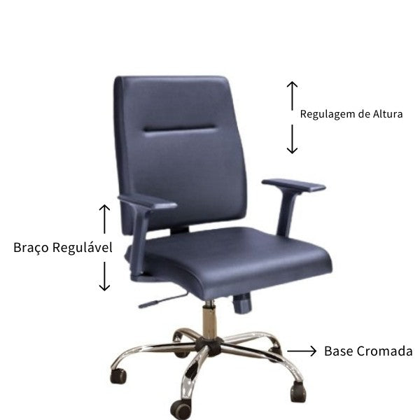 Cadeira de escritório Diretor Izzi Base Cromada Mecanismo Relax e Braço Regulável
