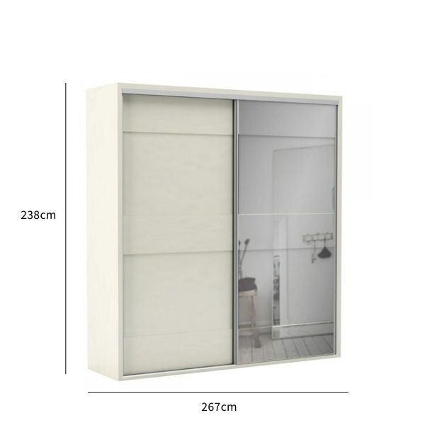 Guarda Roupa 1 Porta c/ Espelho Off White 2,38m x 2,67m