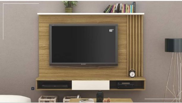 Painel TV Suspenso  com rack Capuccino/Off White 1,80m x 1,28m