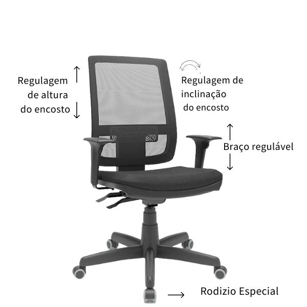 Cadeira de Escritório Presidente Giratória Brizza Tela Back System